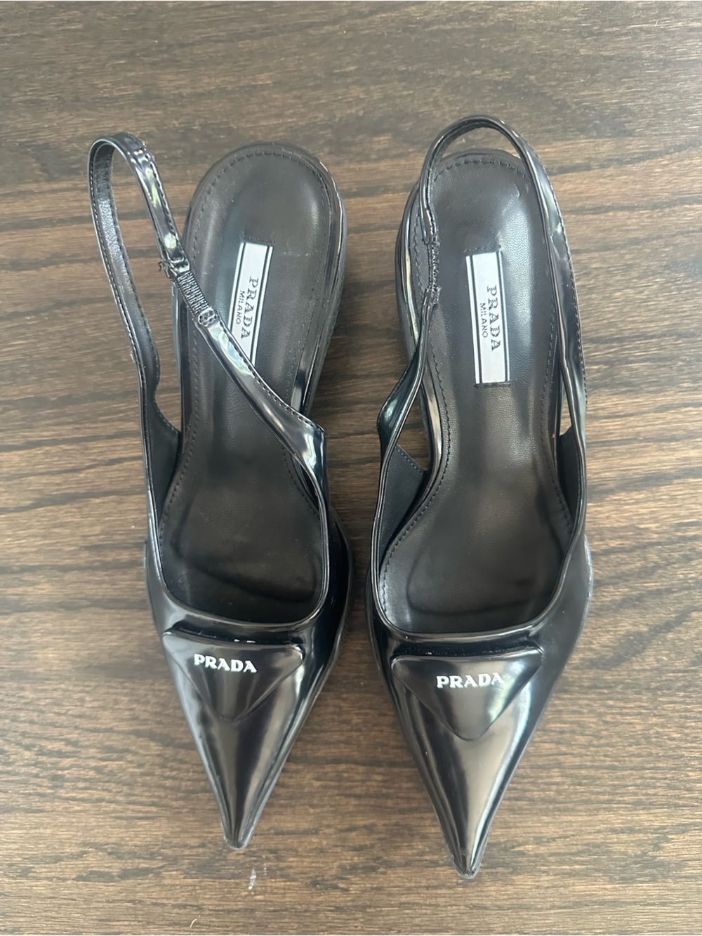 Prada Black Patent Leather Pointed Slingback Pumps